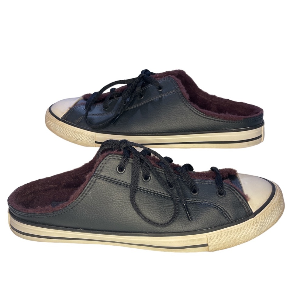 Faux leather faux fur lined slide on sneaker CTAS dainty mule black currant
